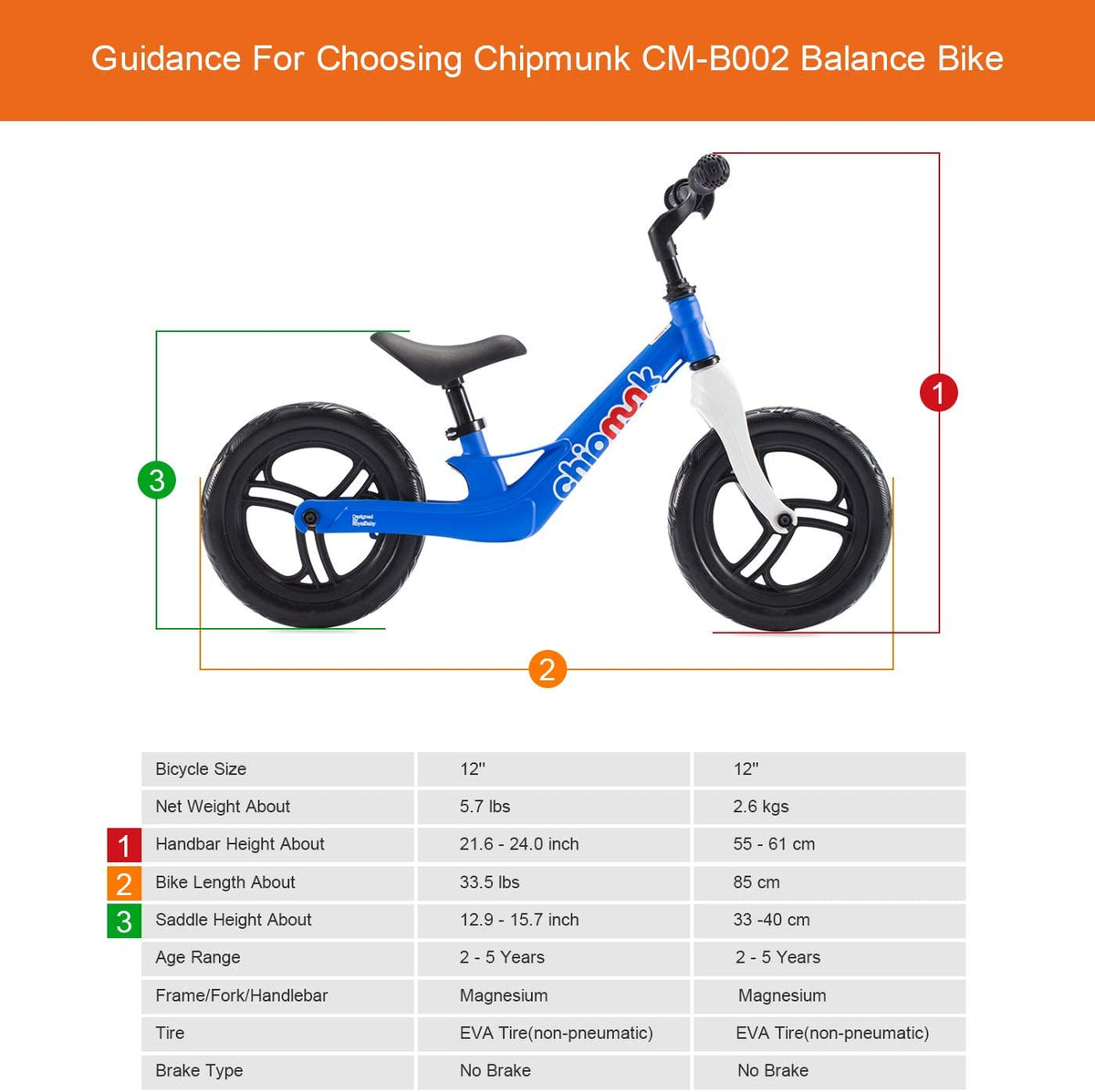 Royal baby bike size 2025 chart